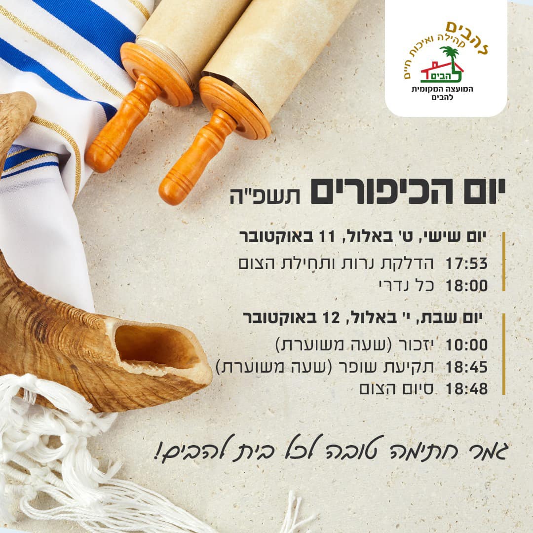 יום הכיפורים תשפה זמני כניסה ויציאה